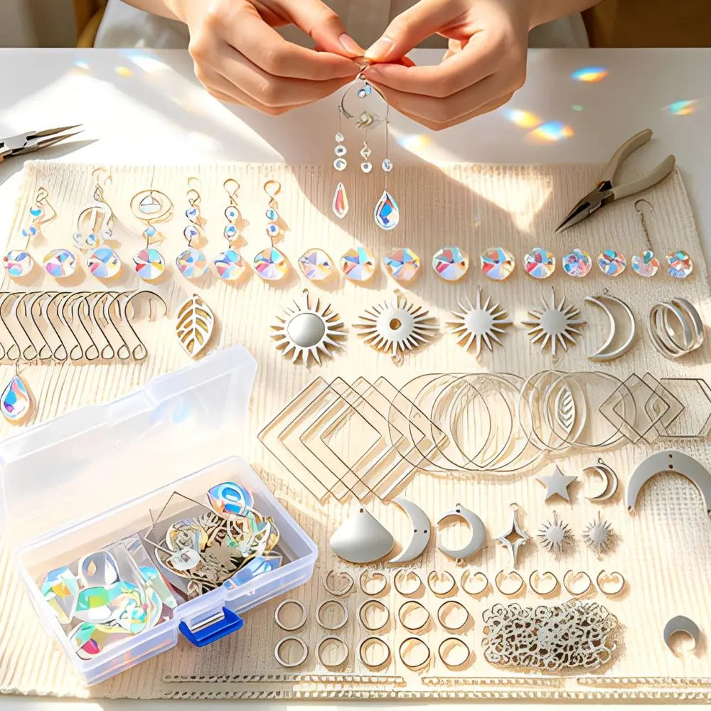 kits diy suncatchers bijoux cristaux irisés argentés formes géométriques bohèmes artisanal décoratif