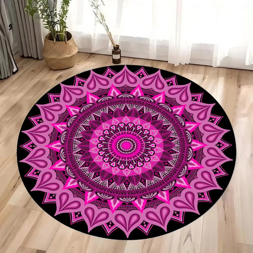 tapis rond mandala motif géométrique boho ethnique décoration salon chambre intérieur moderne noir