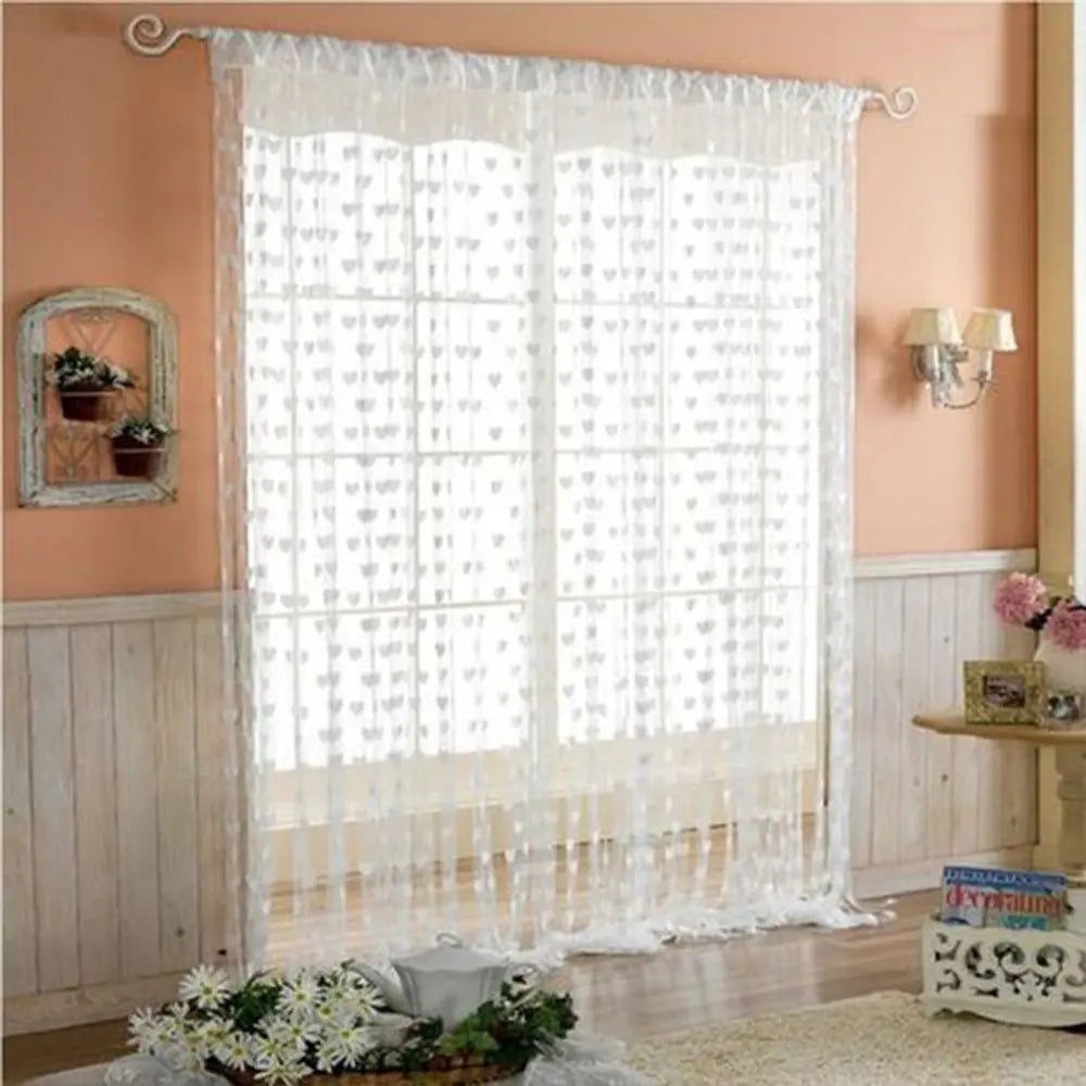 rideaux décoratifs bohèmes motifs cœurs tissu transparent romantique tringle rideaux