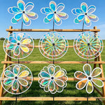 décoration extérieure éolienne moderne fleurs translucides bleu vert orange blanc