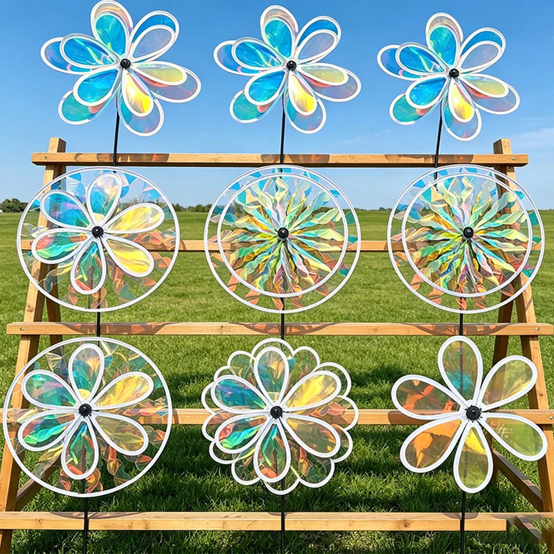 décoration extérieure éolienne moderne fleurs translucides bleu vert orange blanc