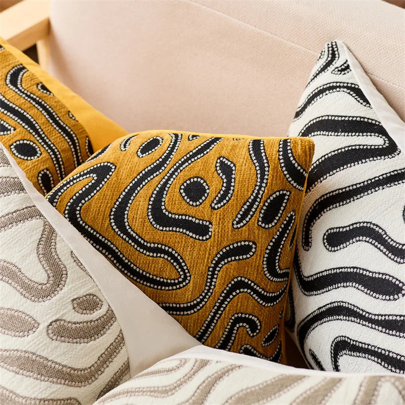 lot deux housses coussin chenille motif abstrait moderne canapé salon décoratif