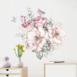autocollant mural fleurs papillons romantique couleur rose blanc vert gris dimension 50cm 37cm résistant