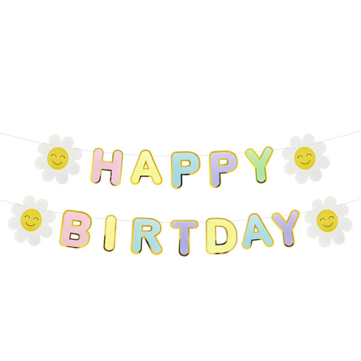 guirlande happy birthday lettres relief fleurs souriant deco enfantine joyeuse occasion anniversaire mariage baptême