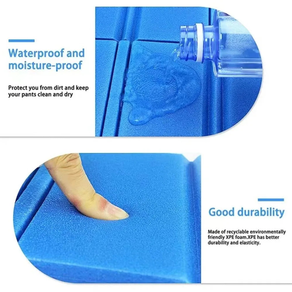 coussin camping bleu plié imperméable mousse pe pvc plissé extérieur pique nique randonnée