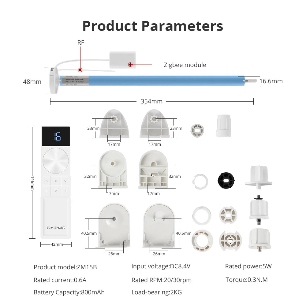 motrice store roulant blanc bleu rayures horizontales moderne affichage led module zigbee batterie intégrée