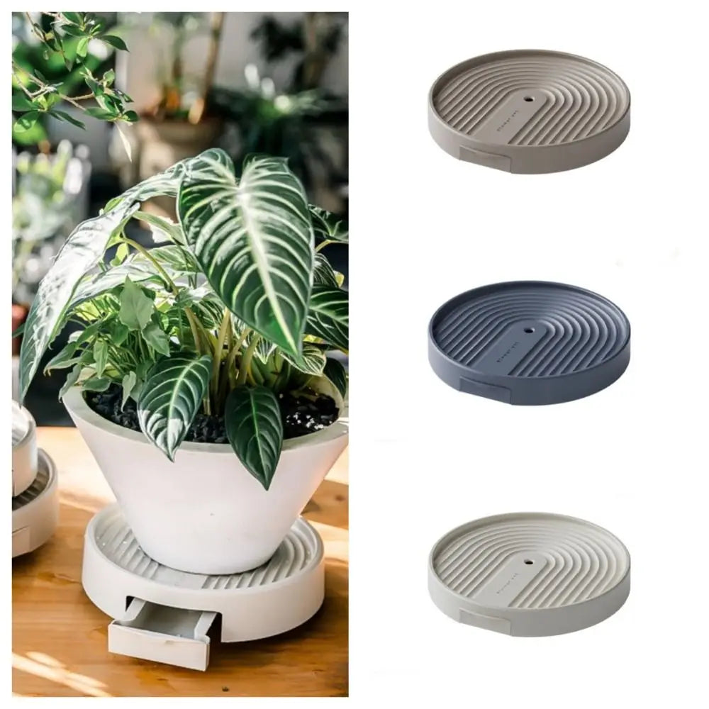 plateau fleur moderne plastique gris rayures concentriques poignée drainage robuste transport facile