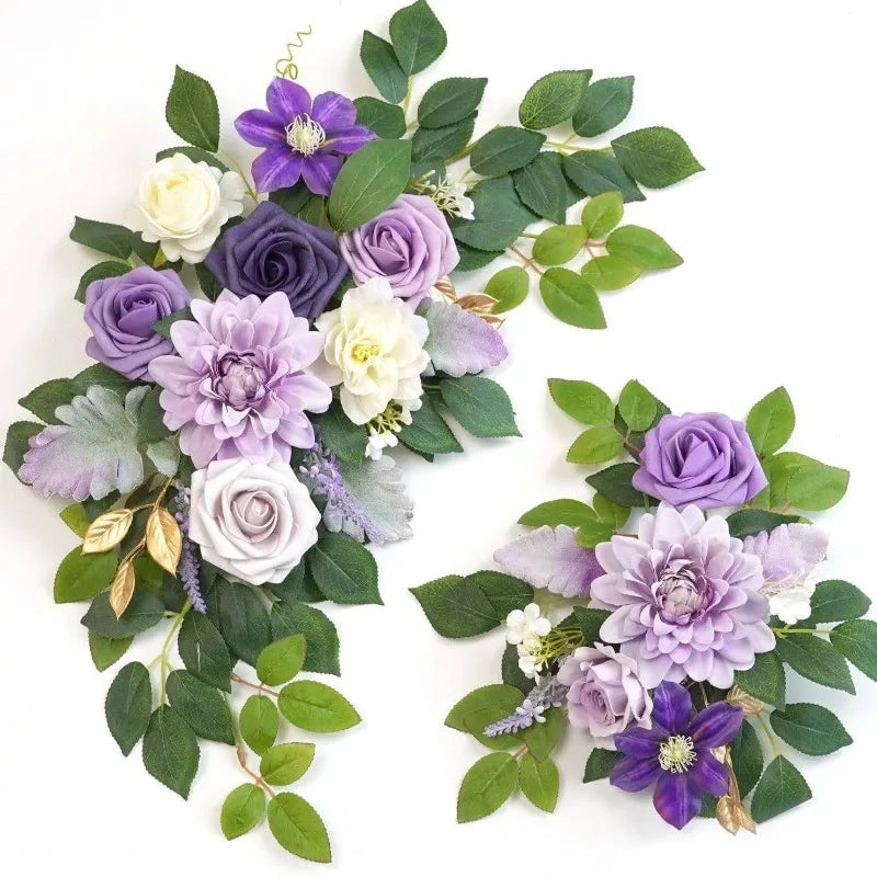 Guirlande florale artificielle romantique roses pivoines feuilles vertes blanc vert mariage decorationextérieur