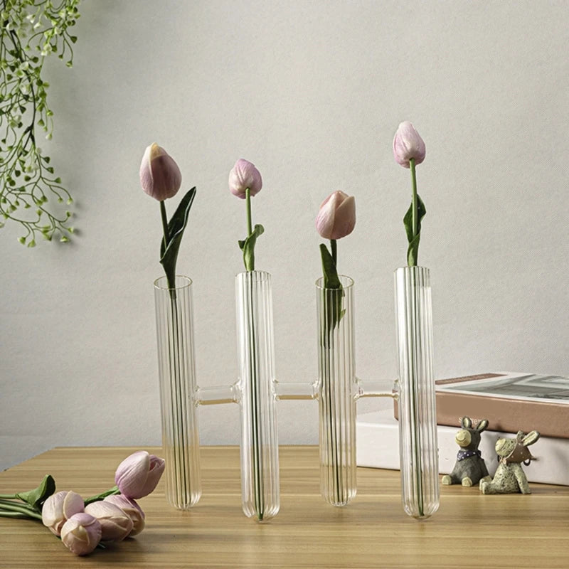 vases transparents modernes stries tubes hauteur 24cm fleurs feuilles decointérieur minimalistestyle
