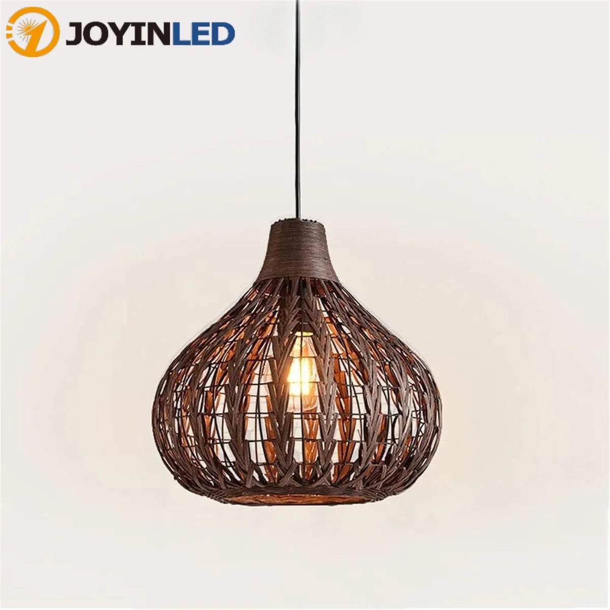 lampe suspendue tressée bambou marron clair moderne rustique salon chambre coucher 30cm 35cm