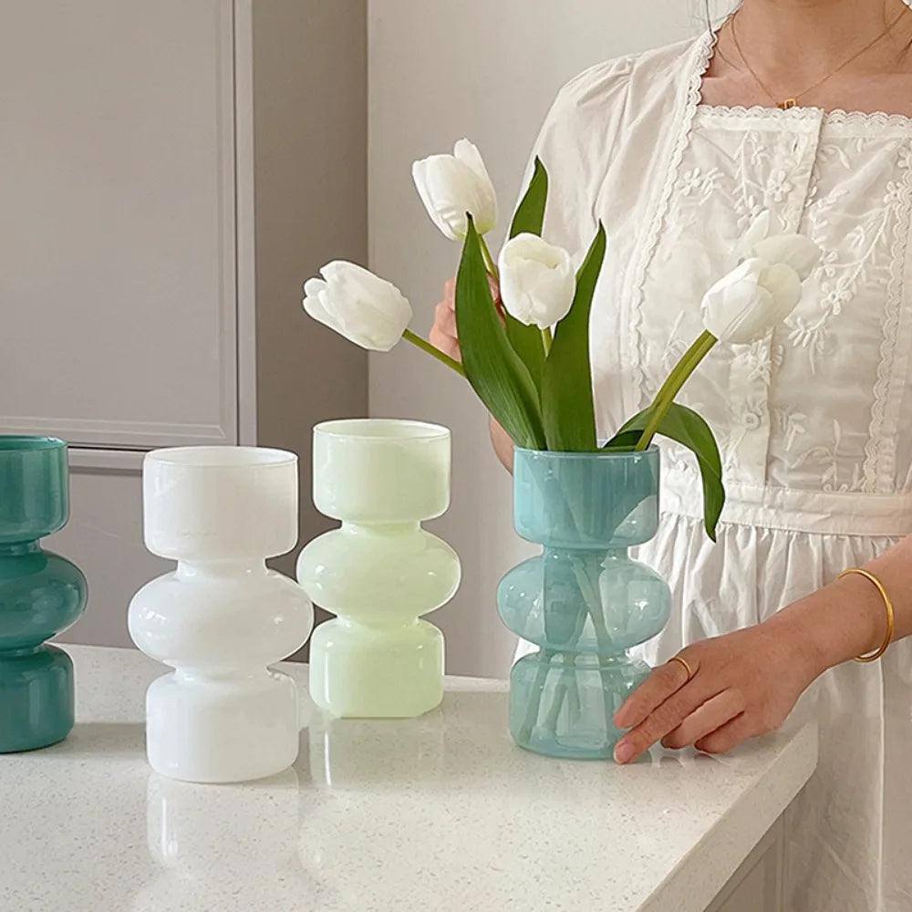 vase verre moderne blanc vert bleu rose noir geometrique decoration intérieure fleurs artificielles