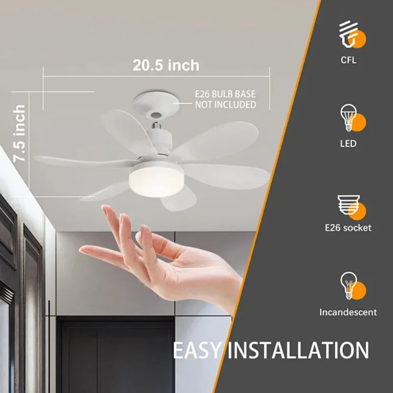 ventilateur lumière e27 blanc moderne minimaliste télécommande led silencieux chambre cuisine