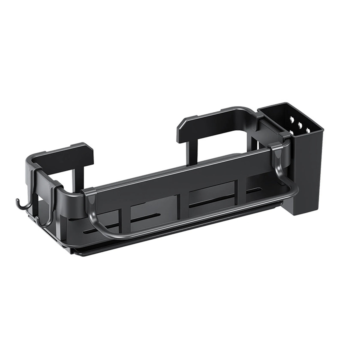 organisateur lavabo multifonctionnel acier inoxydable noir moderne adhésif outils cuisine savon cuillère fourchette couteau