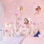 stickers muraux dessin animé rose blanc fleurs papillons fées chambre enfant décoration maison adhésifs