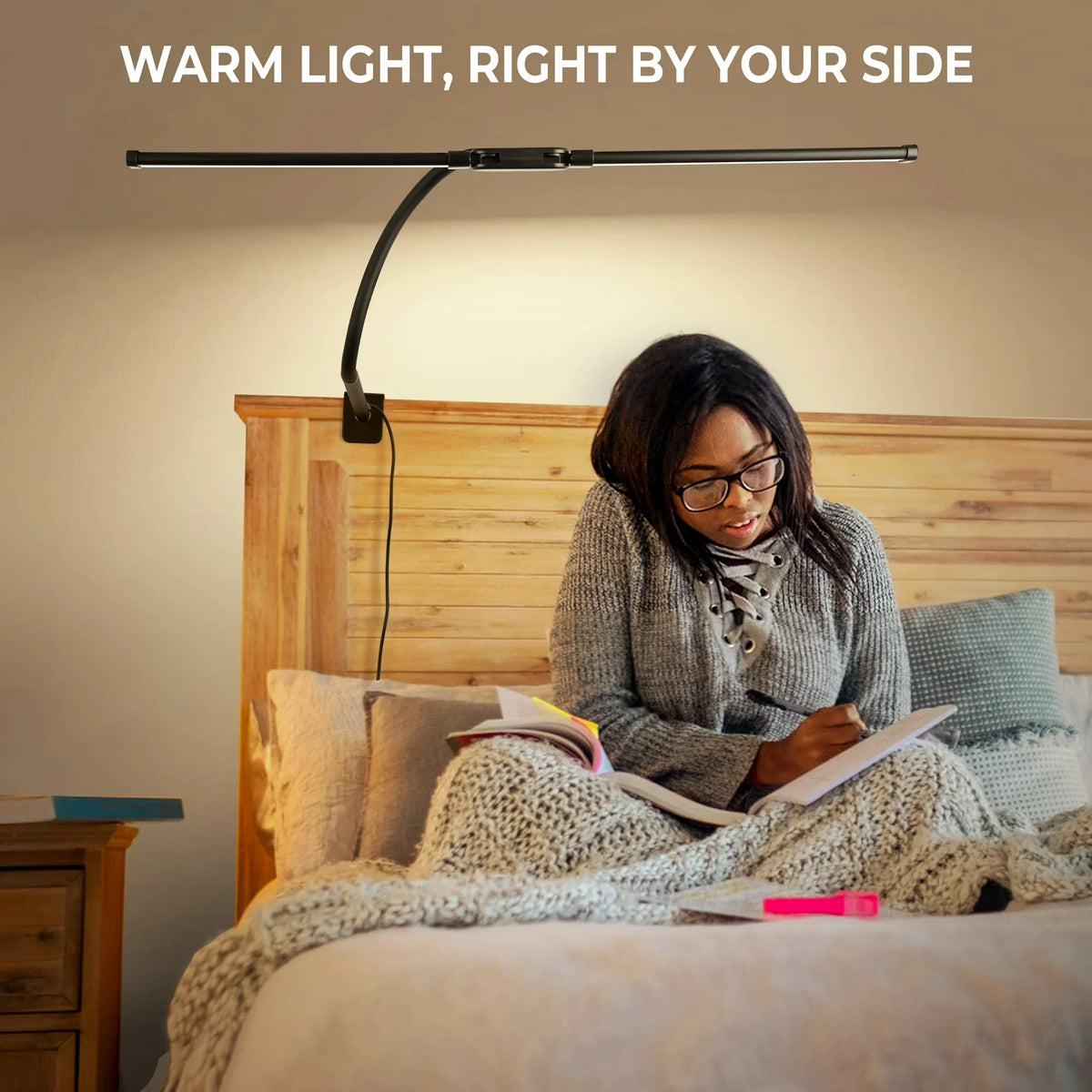 lampe led flexible double tête pince réglable modes couleur niveaux luminosité moderne protection yeux