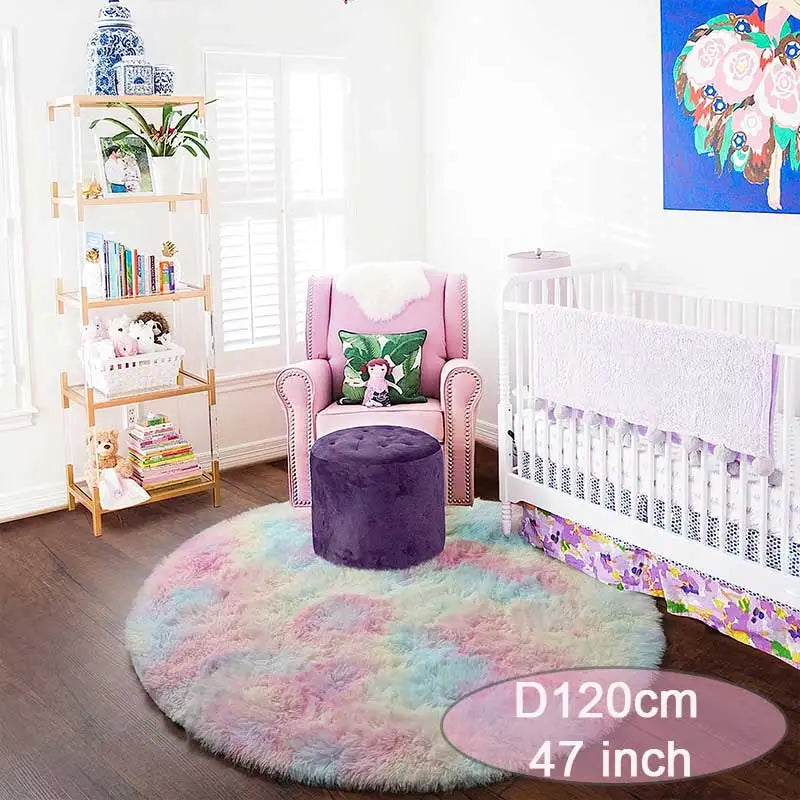 tapis rond peluche multicolore doux moderne chambre enfant 100cm 120cm 140cm 160cm pastel