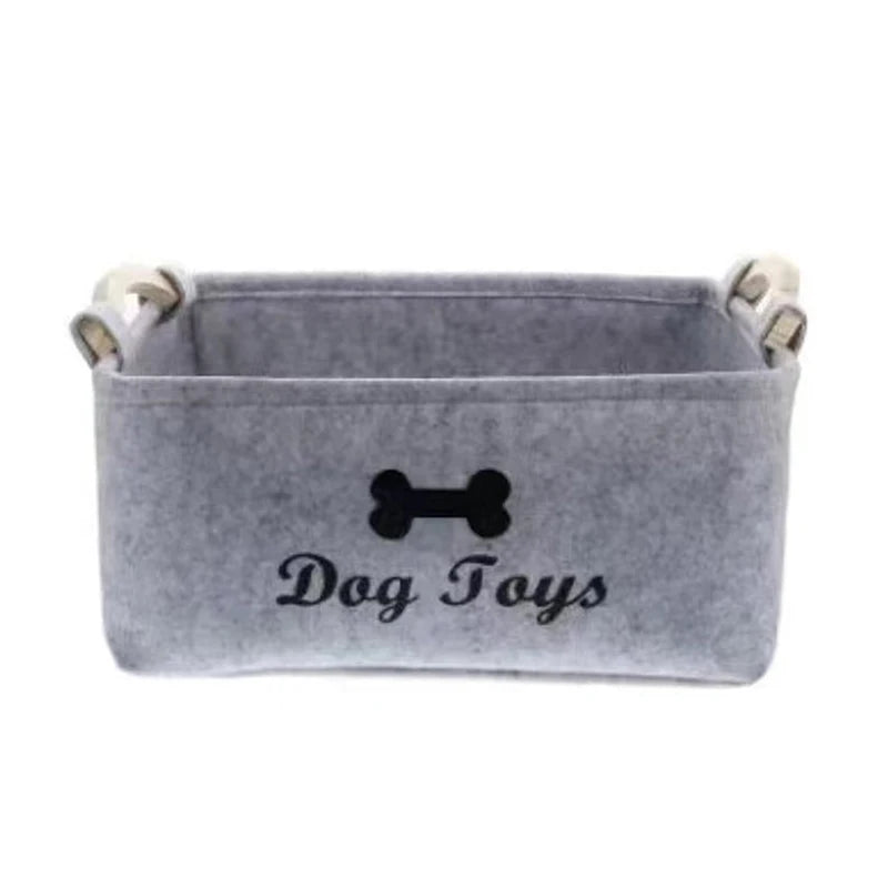 panier jouets chien feutre gris moderne poignées bois 38cm 25cm 18cm