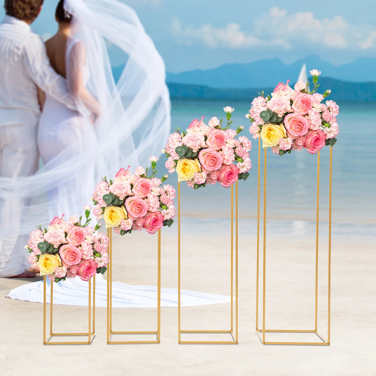 supports fleurs dorés modernes métal structure géométrique 40cm 60cm 80cm 100cm