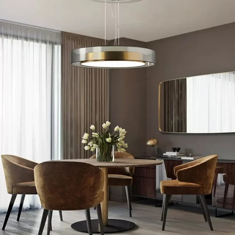 lampe suspendue moderne or noir blanc lisse brillante salon chambrehôtel