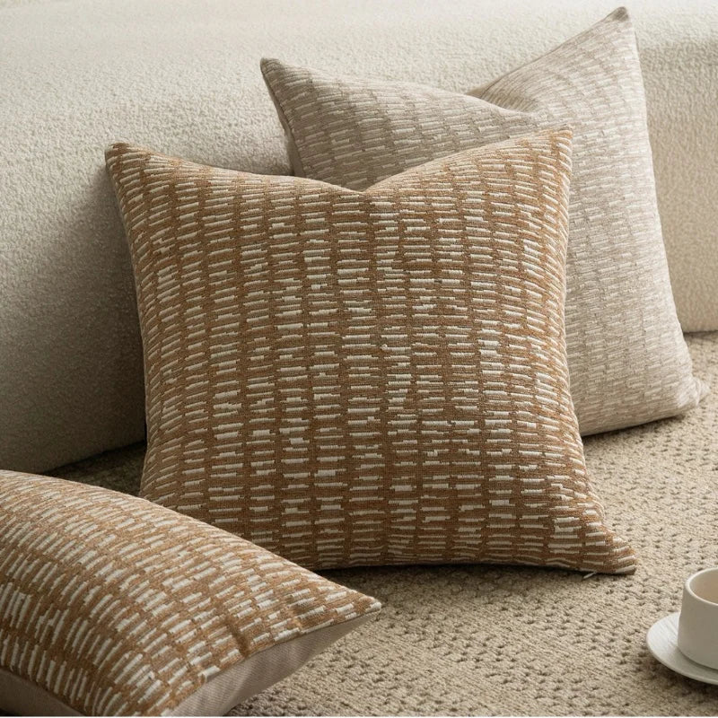 housse coussin géométrique moderne beige marron morroco polyester carré décoration maison canapé chaise voiture