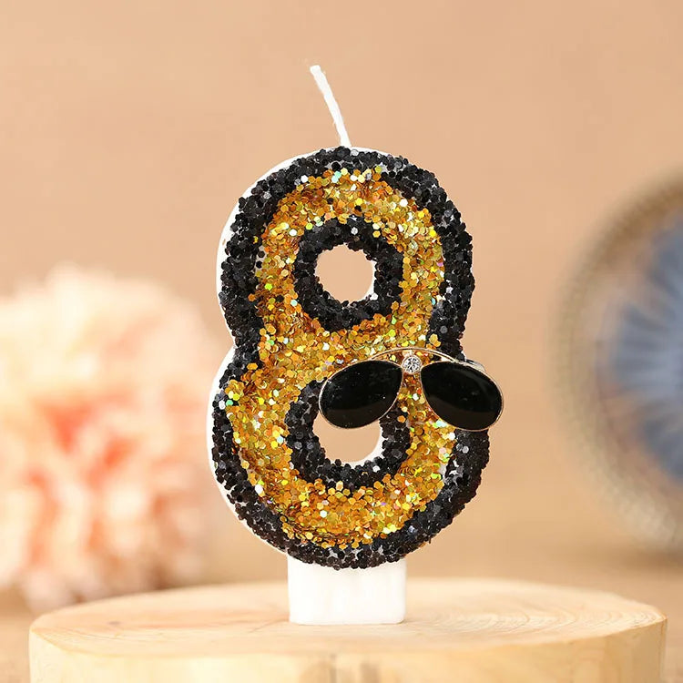 bougies forme chiffres paillettes dorées or noir festives anniversaires tringles