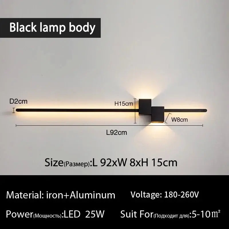 applique murale led noire moderne minimaliste effet lumineux linéaire contemporaine fixée mur 60 90