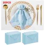 serviettes réutilisables coton jaune bleu clair classiques effilochées clips décoratifs table restaurant maison