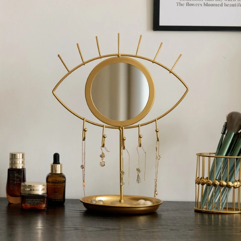 organisateur bijoux miroir or bohème moderne pinceaux maquillage flacons cosmétiques plateau rangement multifonction portable