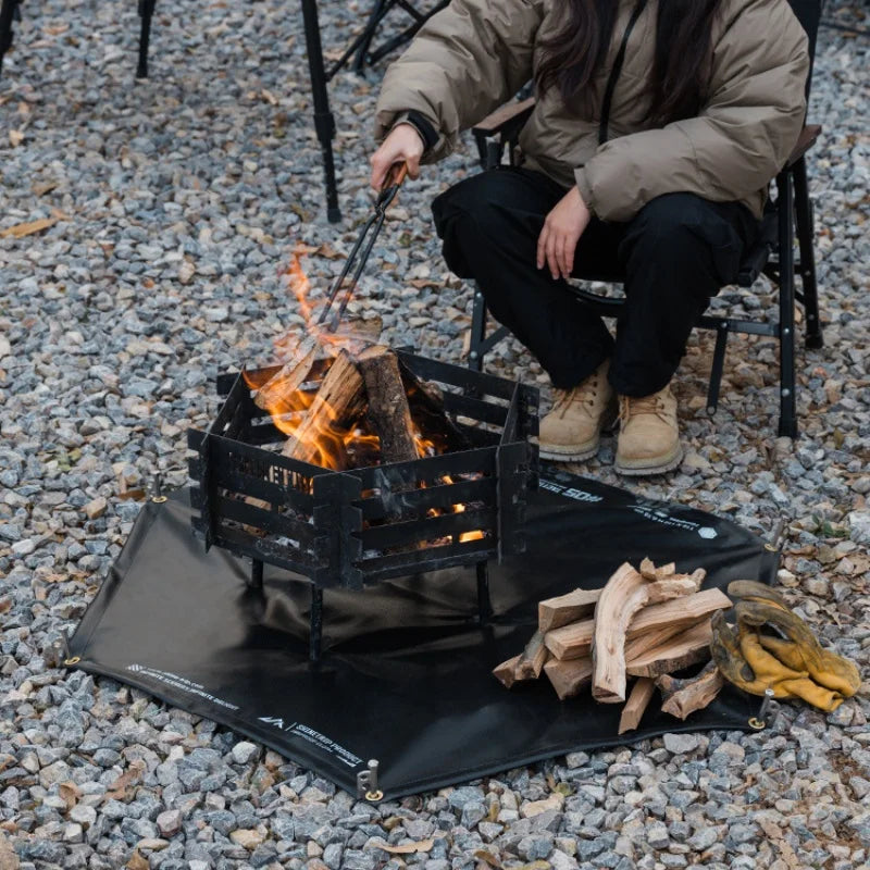 tapis sol résistant feu barbecue plein air isolant double face hexagonal noir métalliques