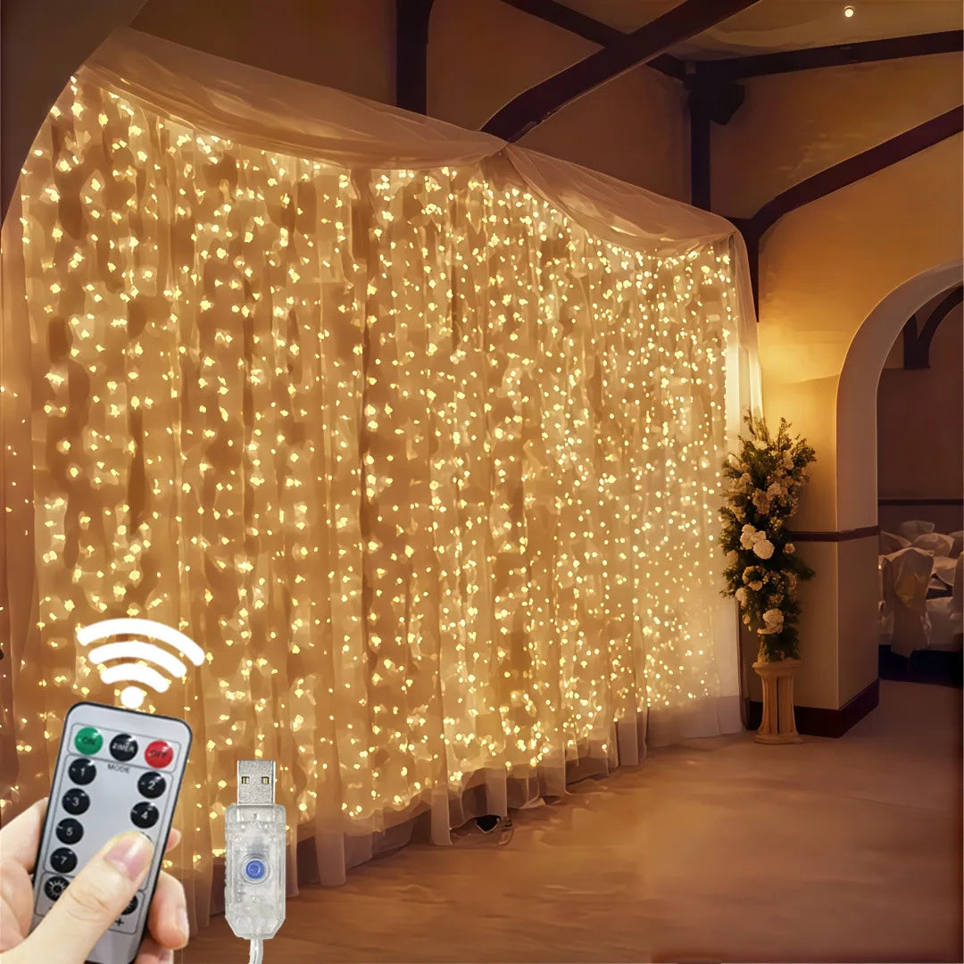 Guirlande rideau lumineuse LED 6m suspendue dans un intérieur moderne