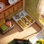 organisateur couverts miniatures vert rose beige moderne cuisine vaisselle clips cuillères fourchettes couteaux ouvreur