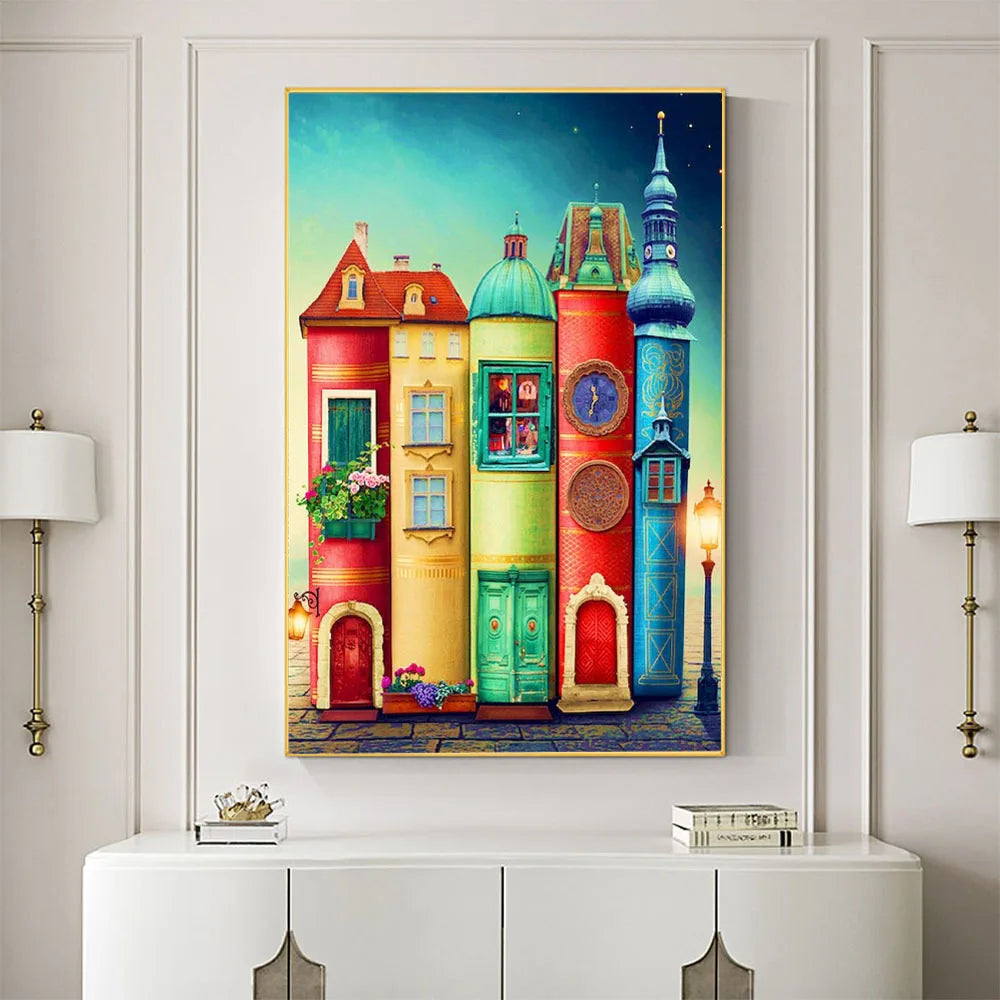 kit broderie point croix motif architectural multicolore fil coton instructions aiguille toile imprimée modernisée