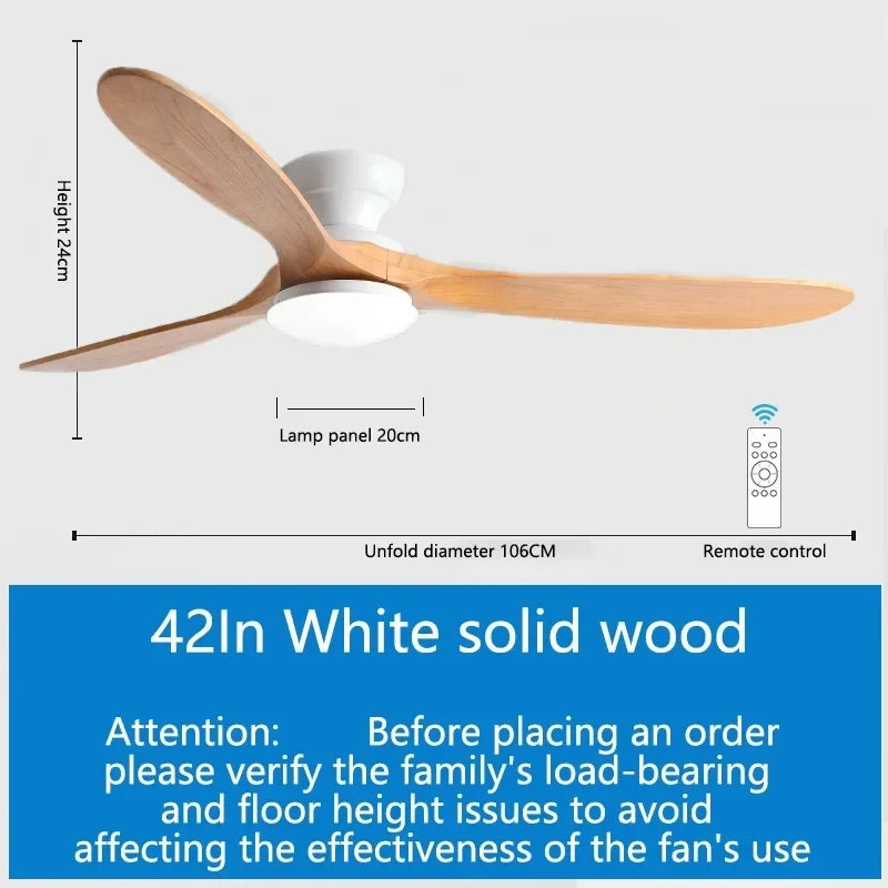 ventilateur moderne led bois naturel blanc lampe intégrée télécommande flux lumineux certifications vde ul