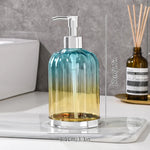 distributeur savon liquide transparent texturé moderne élégant noir bleu rose jaune pompe base dorée