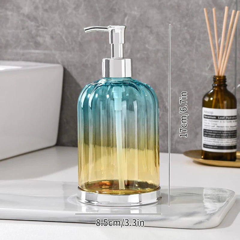 distributeur savon liquide transparent texturé moderne élégant noir bleu rose jaune pompe base dorée