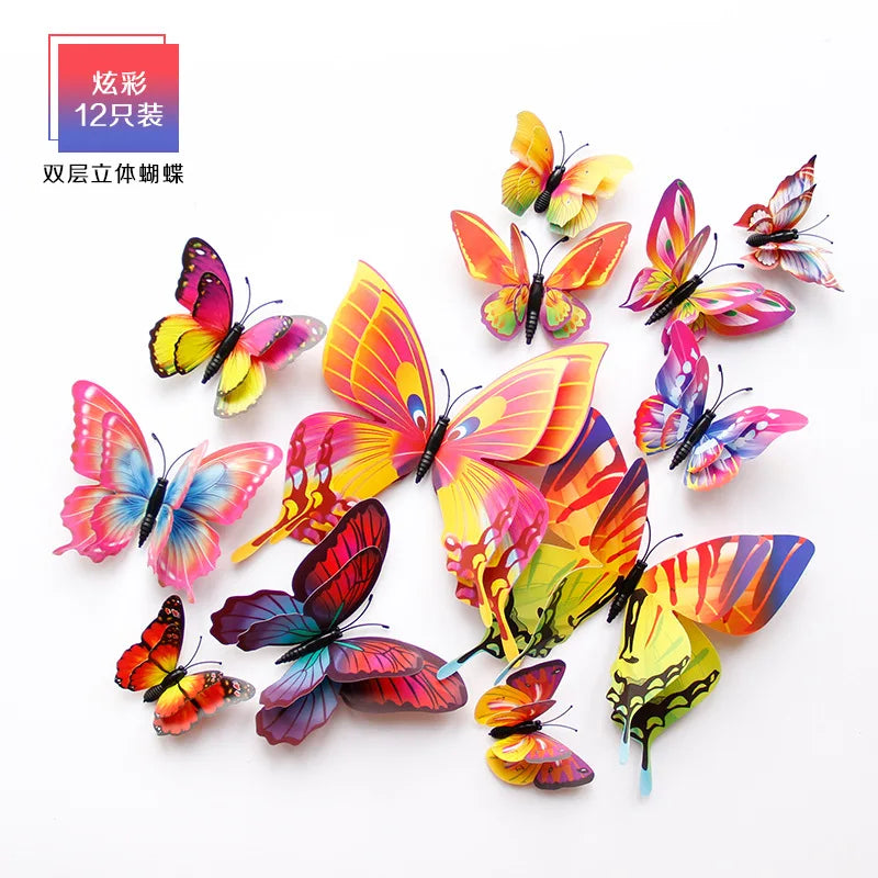 papillons décoratifs 3d imprimés brillants multicolores adhésifs décoration murale enfants vert bleu orange rose