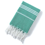 serviette plage coton rayée bleu clair rose franges rapide absorption moderne rustic