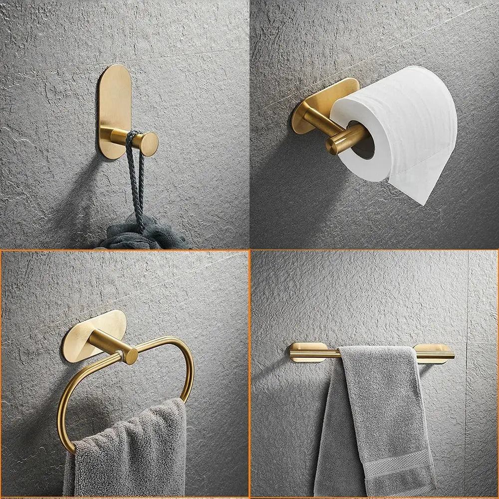 porte serviettes doré adhésif moderne salle bain accessoire mural cuisine rangement fixe lisse inoxydable