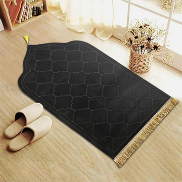 tapis prière polyester antidérapant motif géométrique gris vert noir moderne élégant franges doréesversible main