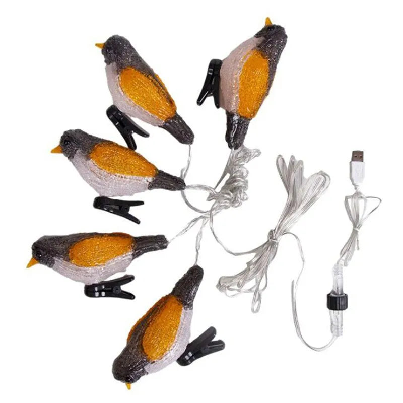 guirlande oiseaux bleu doré lumineuse clips solaire usb led jardin festive
