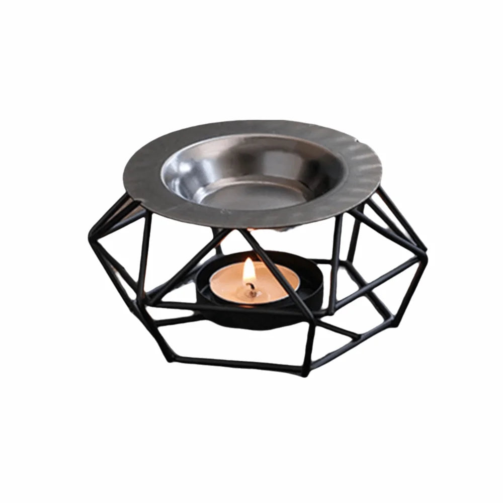 support bougie moderne structure géométrique noir sans holder bougie allumée plat métallique