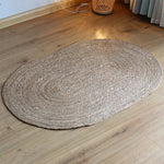 tapis ovale jute rayures blanches naturel rustique salon chambre