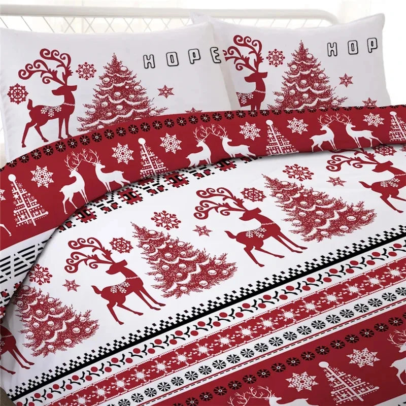 Parure de lit Noël motif élan rouge et flocons
