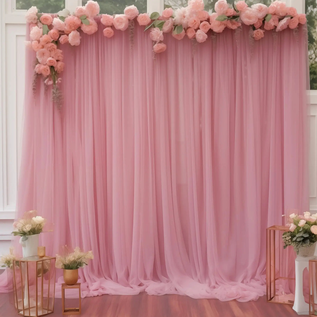 rideau transparent mousseline soie décoration mariage fête studio photo intérieur élégant