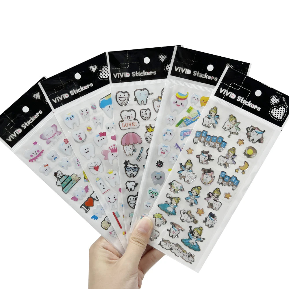 stickers cartoon dents souriantes animaux fleurs blanc rose vert bleu jaune orange rouge