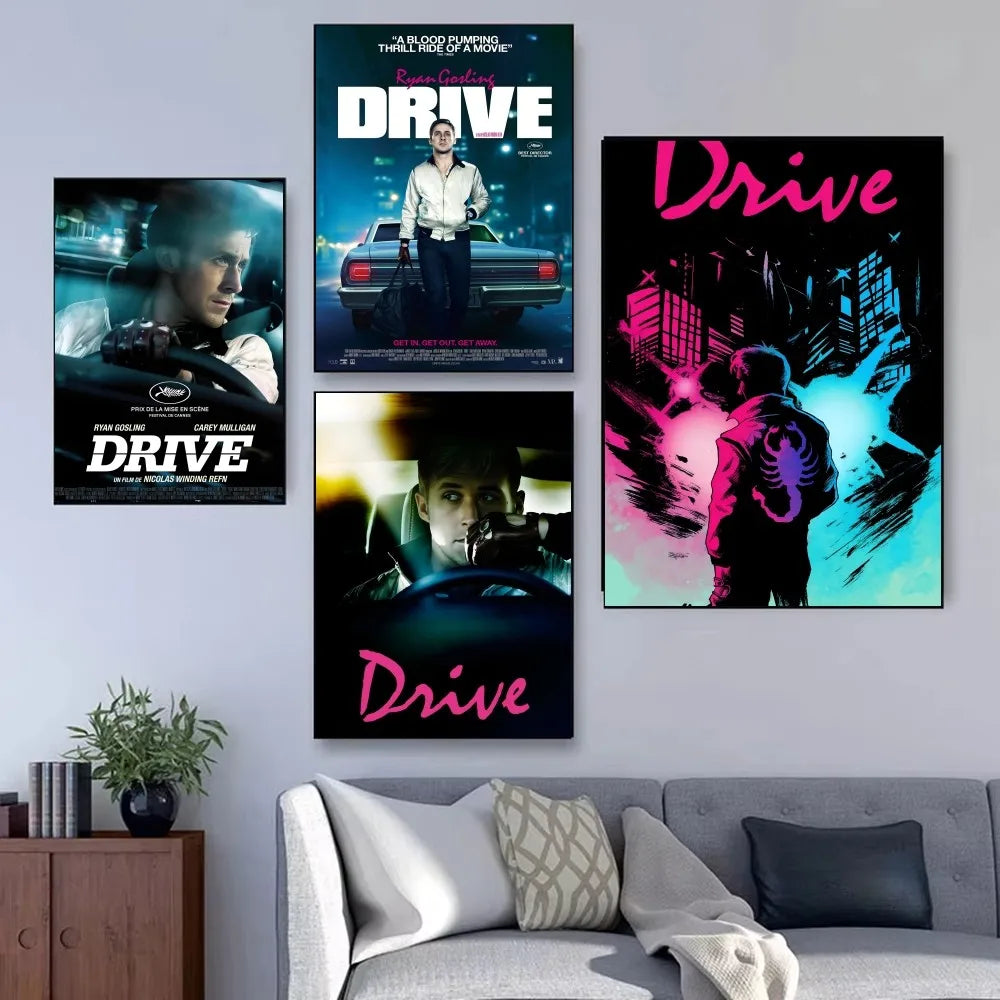 affiche film Ryan Gosling moderne bleu noir blanche rose graphique minimaliste décoration mur salon