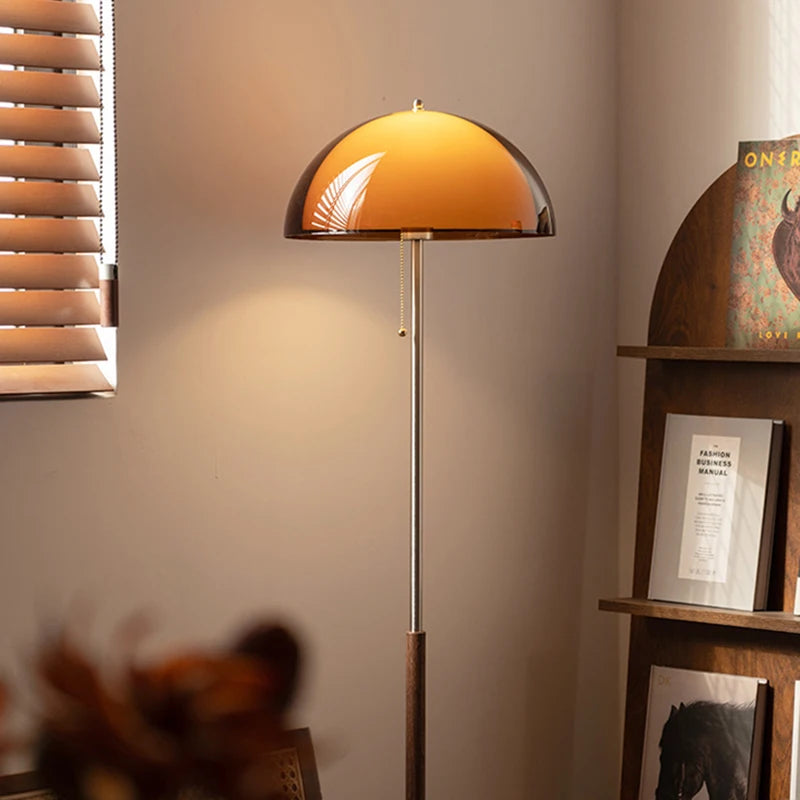 lampe sol moderne abat jour feuille blanche marron clair texture bois énergie économique