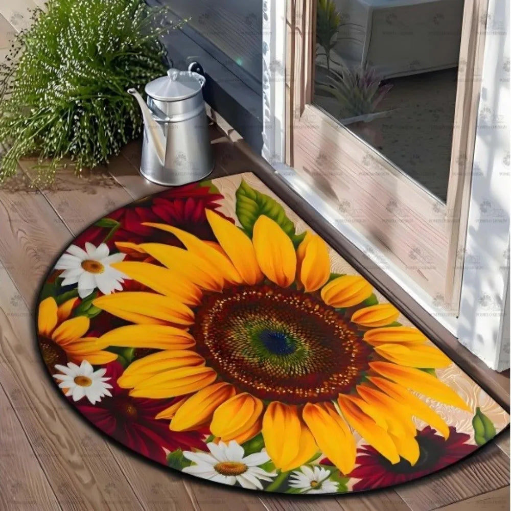 tapis porte demi rond motif floral moderne antidérapant lavable divers couleurs abeilles mandala