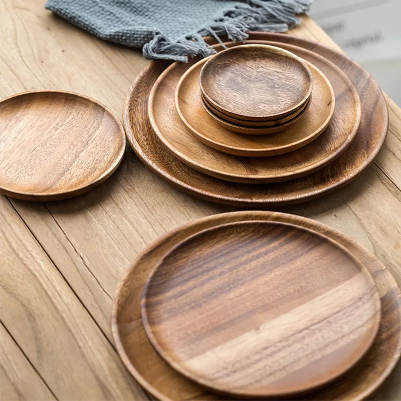 assiettes bois marron clair rustique grain naturel dessert fruits sushi incassables