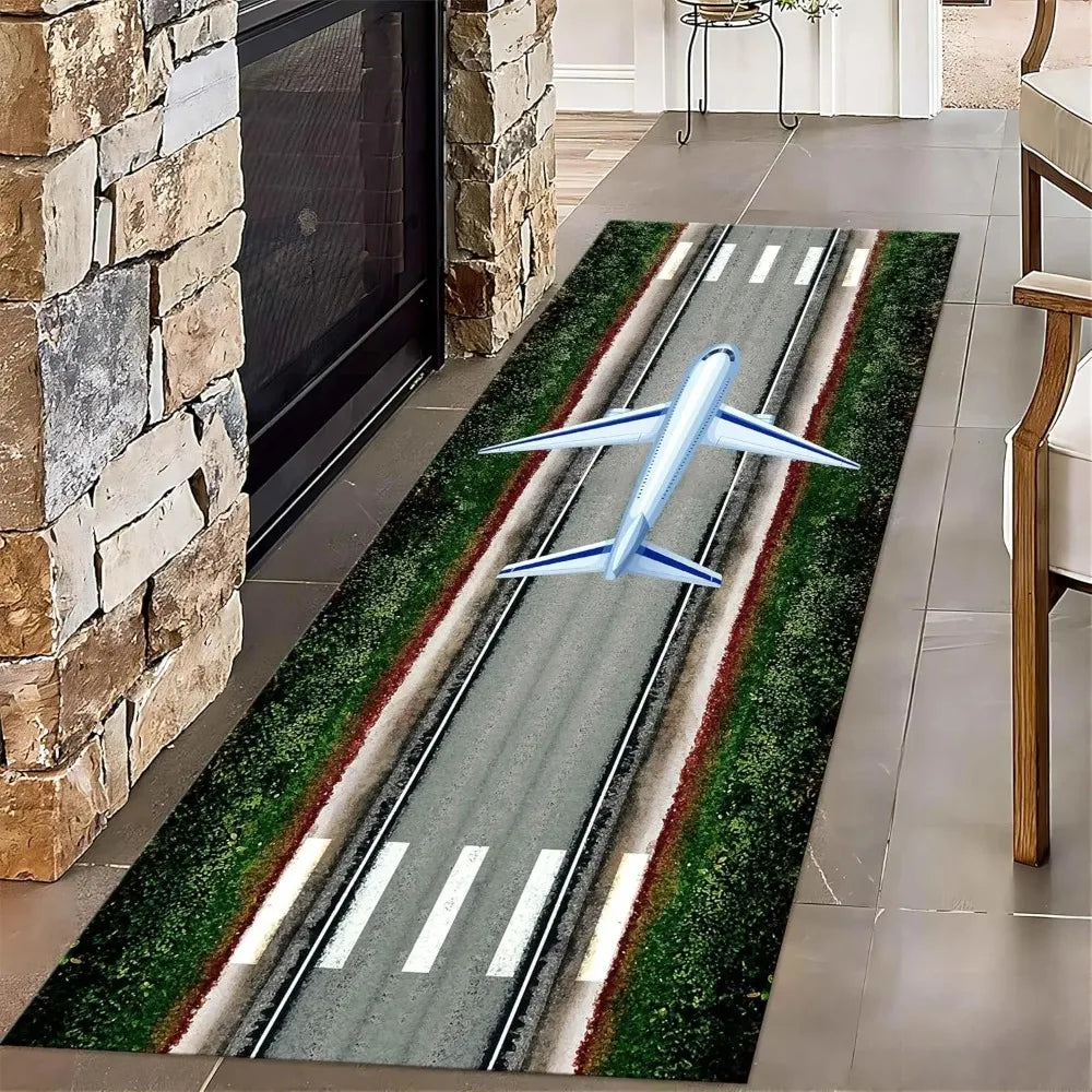 tapis couloir long motif piste d'atterrissage aéroport moderne décoratif salon chambre maison intérieur